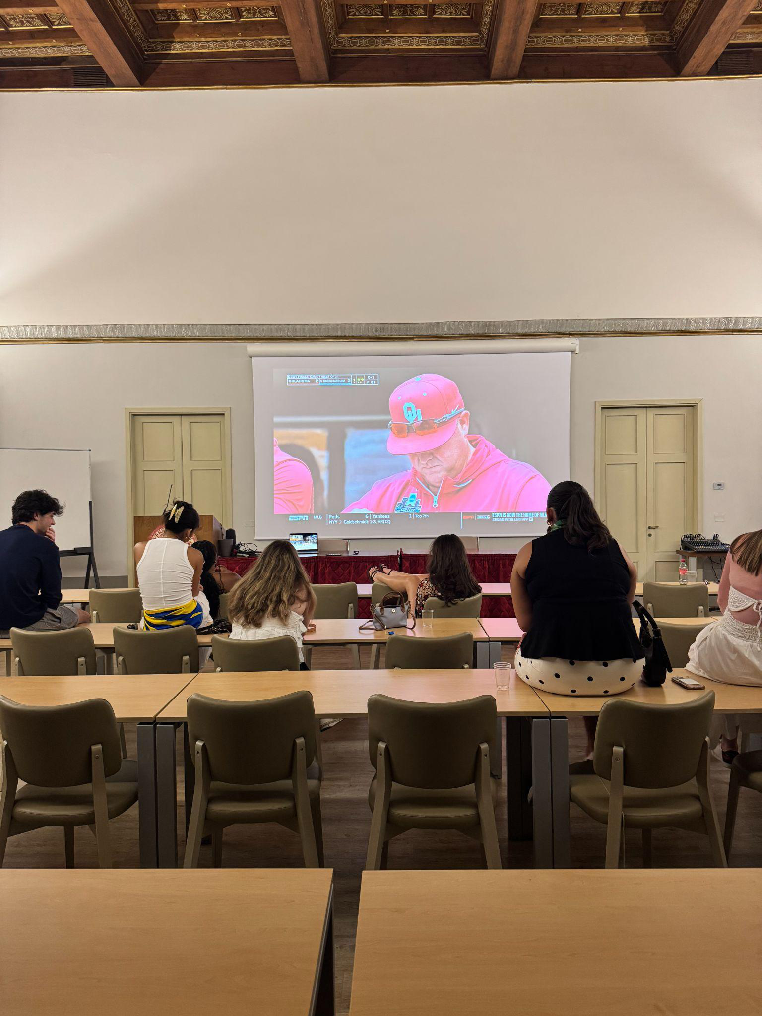 Watching the OU baseball game on the projector