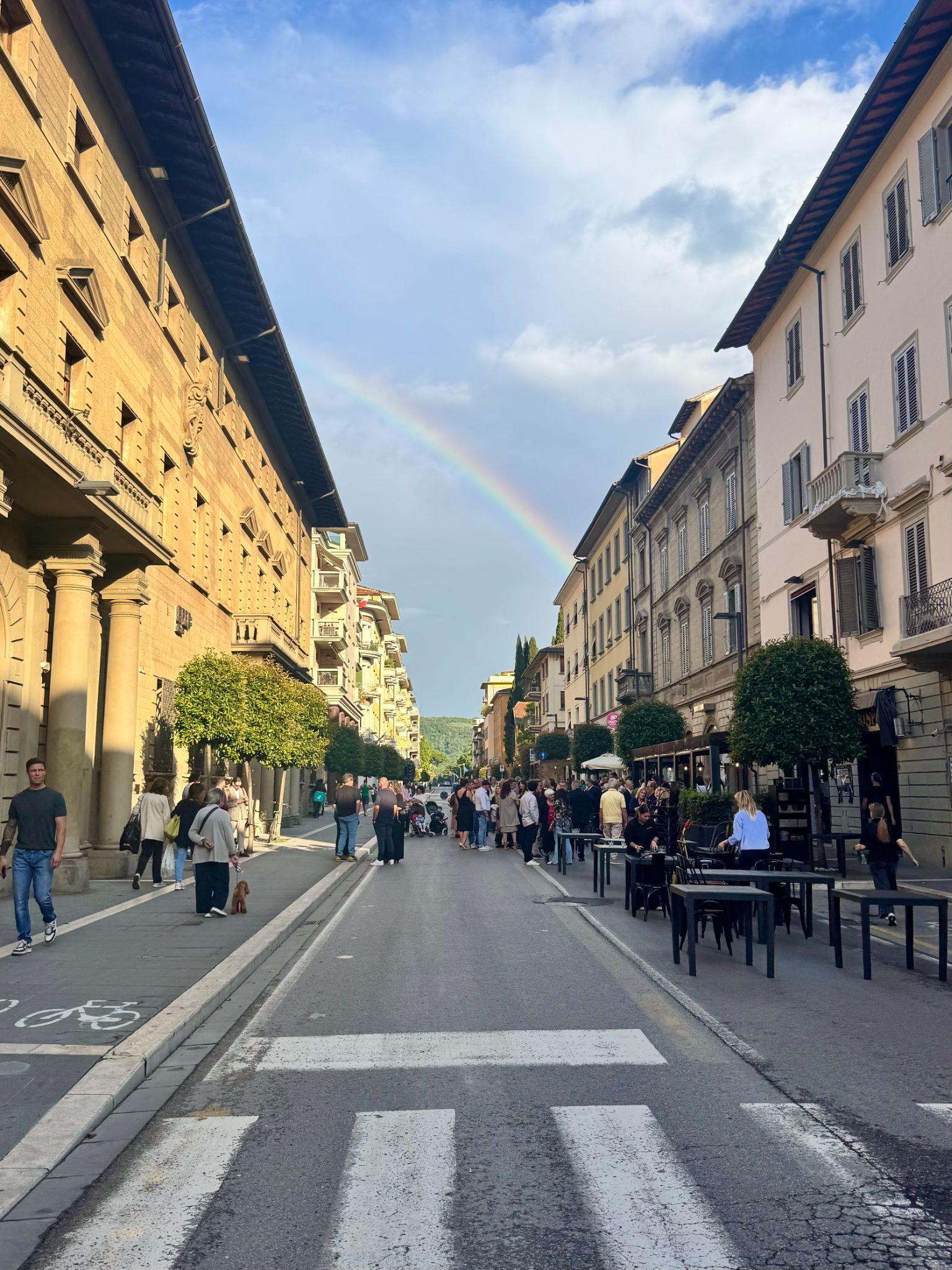 A rainbow over the main street of Arezzo