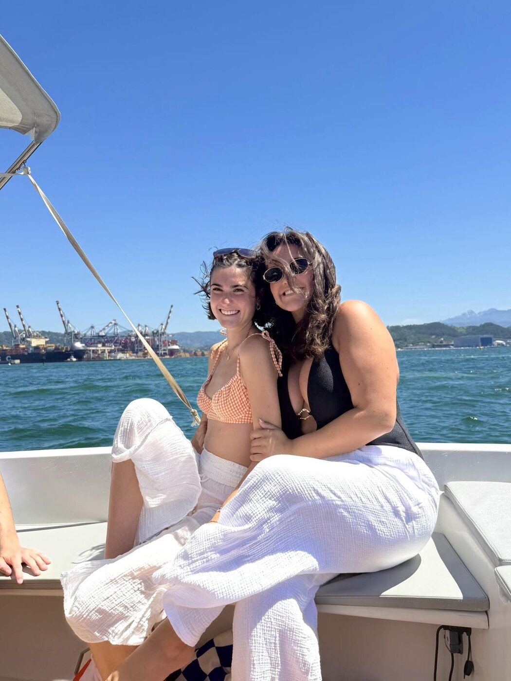 Posing on the boat over the Mediterranean
