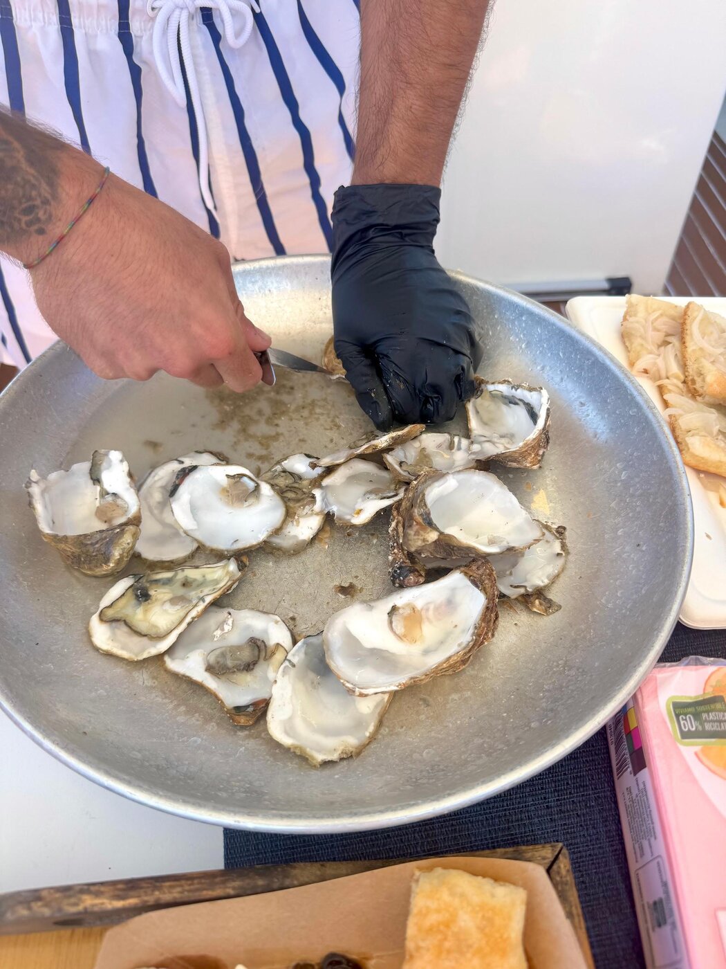 Fresh oysters in a pan, straight out of the Mediterranean Sea