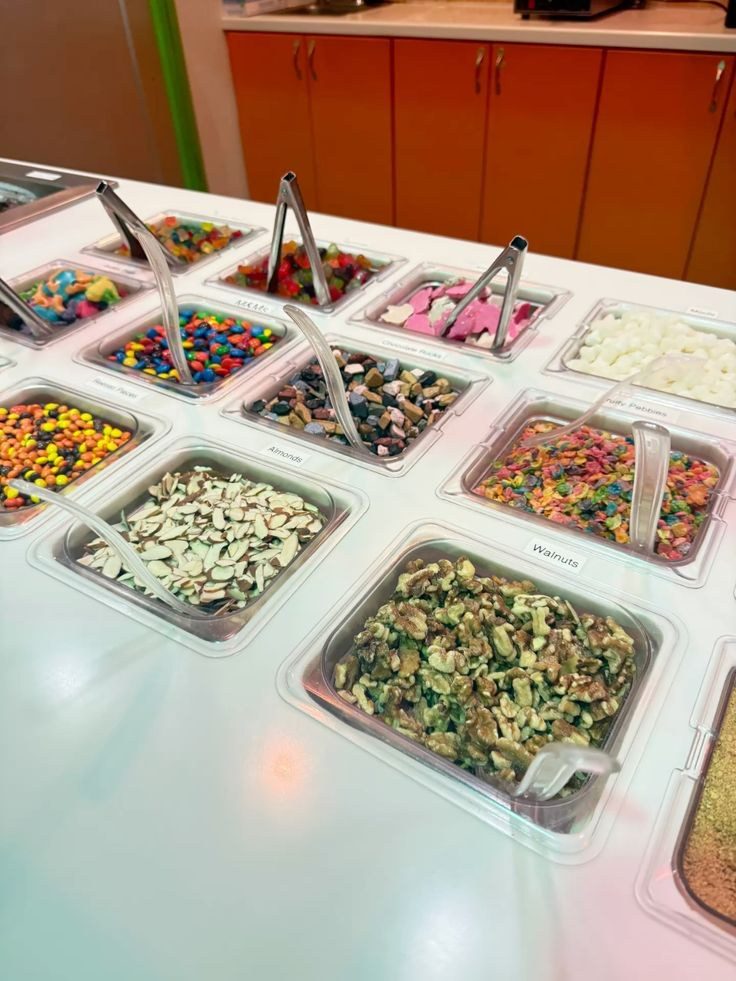 The toppings bar: candy, sprinkles, nuts and cereal