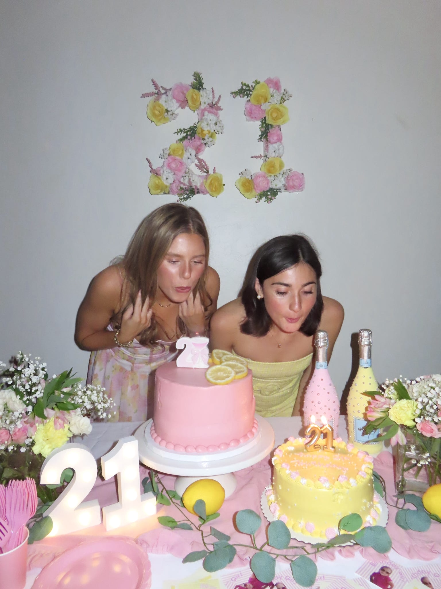 Pink & Yellow birthday cakes for a Freshly 21 themed party!