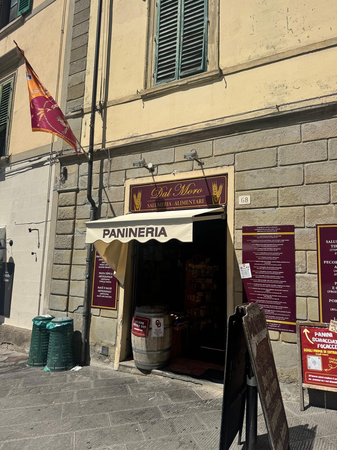 The Dal Moro storefront with its PANINERIA awning in Arezzo