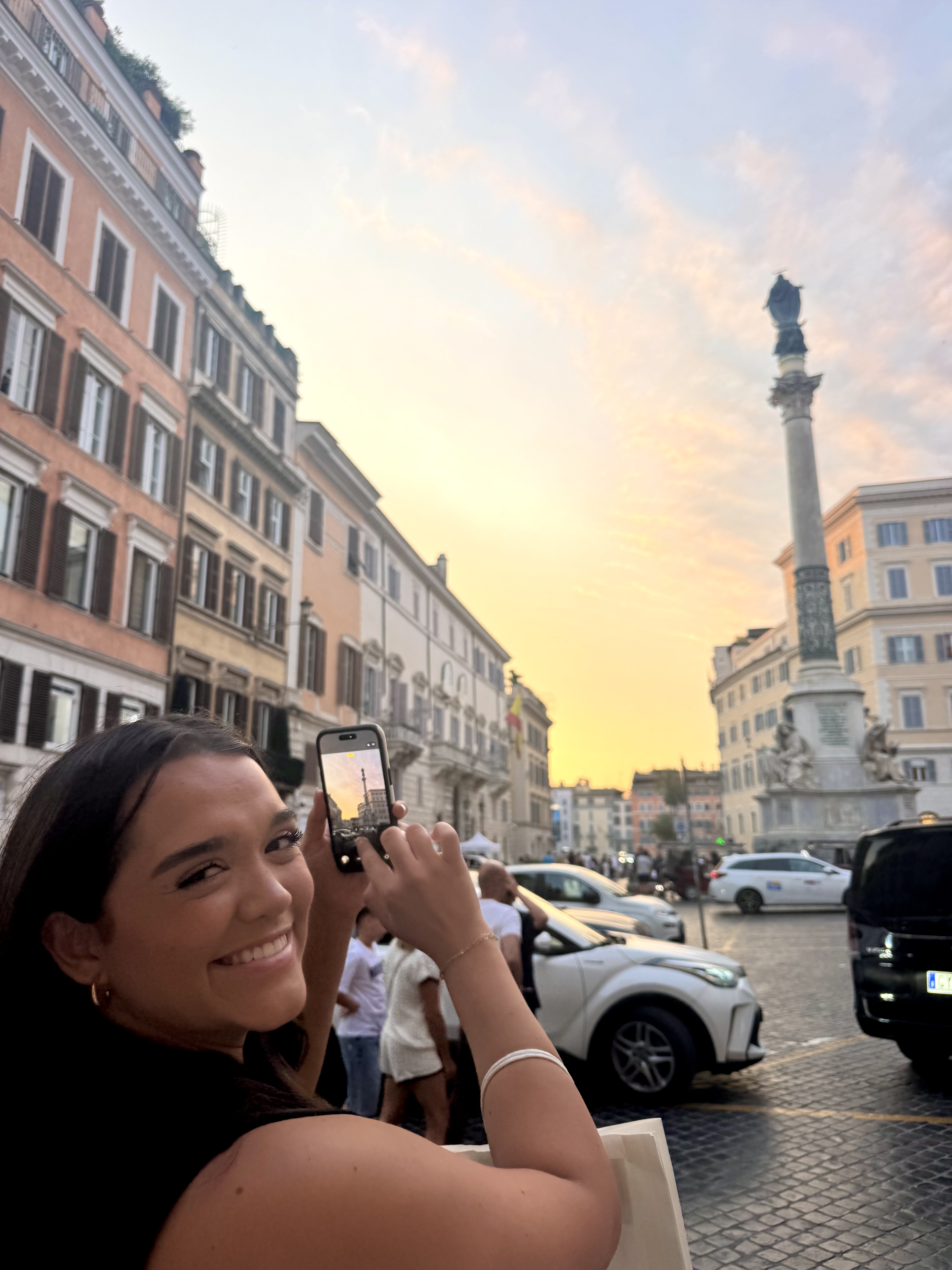 Taking a photo of the sunset in a Rome piazza with my roommate Brandi